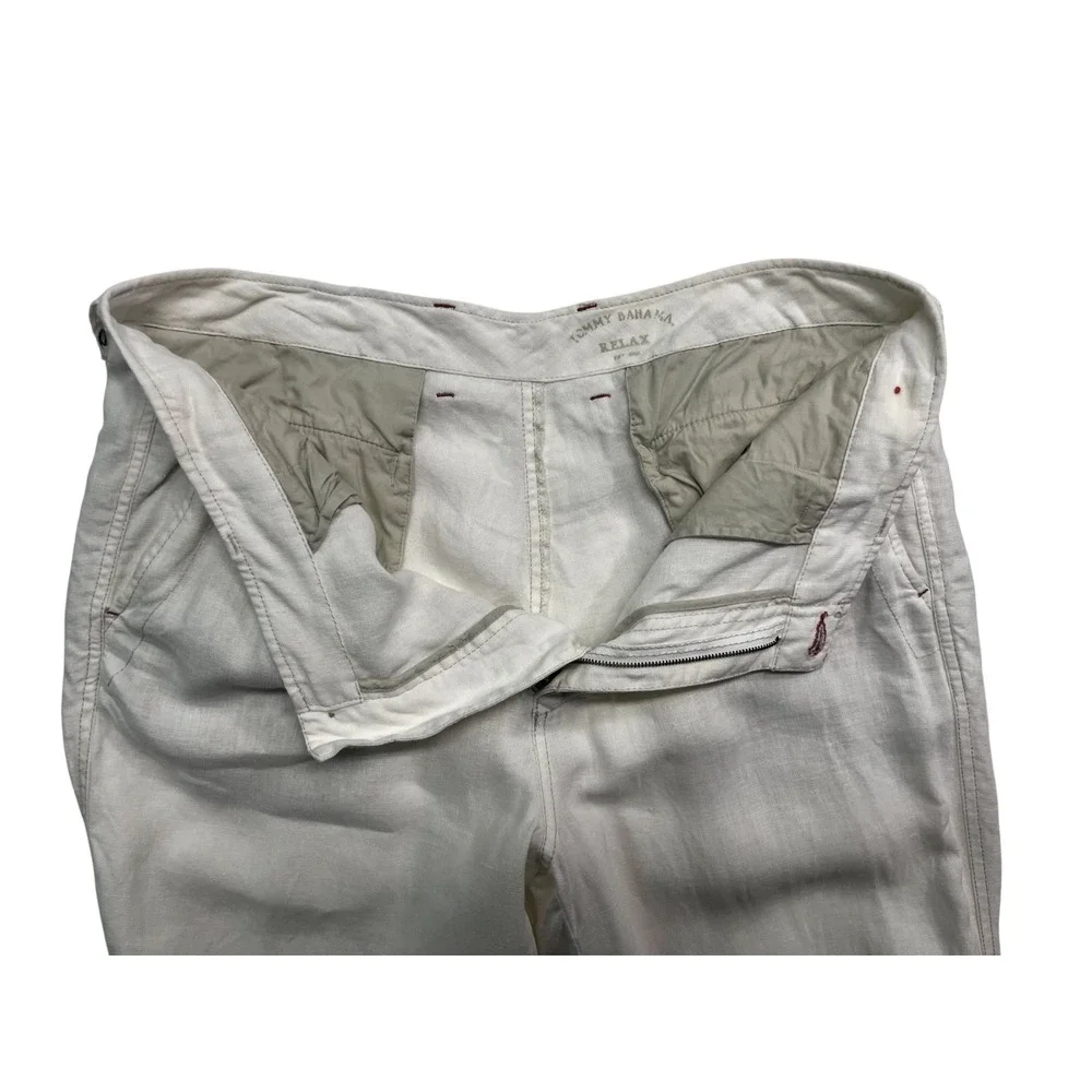 Tommy Bahama 36x34 Cream 100% Linen Relax Dress Casual Pants Trousers Flat Front